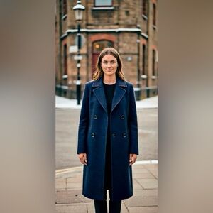 Wool Blend Coat, Planet London Single Breasted, Navy, Size 6. Never Worn, No Tag